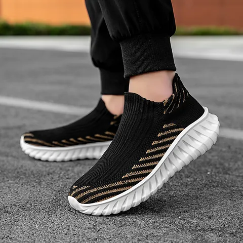 Unisex Breathable Fly-Knit Slip-On Walking Shoes Large Size Lightweight Couple Sports Sneakers Sock Style Casual Running Shoes