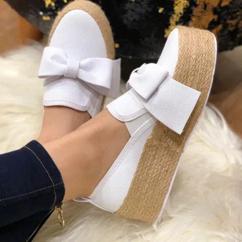 Women's European American Style Platform Espadrilles With Large Bow Comfortable Slip-On Suede Casual Walking Single Shoes