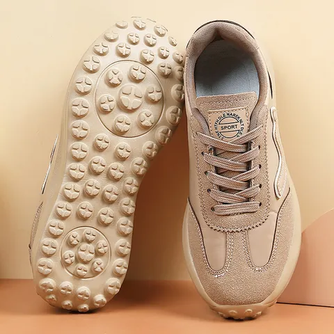 Women Retro Sneakers Thick Sole Running Shoes Breathable Cowhide Synthetic Leather Fashion Casual Shoes For Ladies Lightweight Walking Shoes