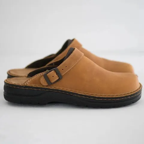 Men Casual Faux Suede Leather Mules Clogs Square Toe Metal Buckle Platform Backless Sandals Vintage Slip On Loafers Outdoor Footwear