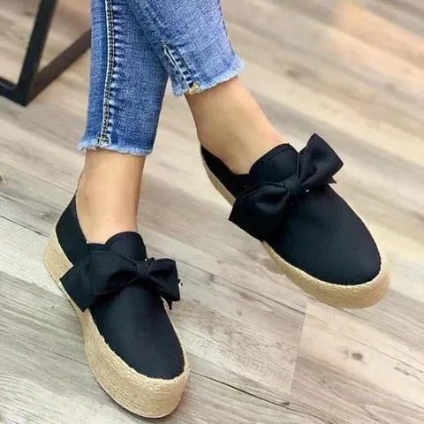 Women's European American Style Platform Espadrilles With Large Bow Comfortable Slip-On Suede Casual Walking Single Shoes