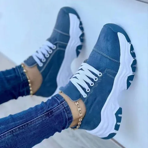 Women's Platform Sneakers Lace-up Color Block Thick Sole Comfortable Casual Sports Shoes Low-top Running Shoes Women Sneakers
