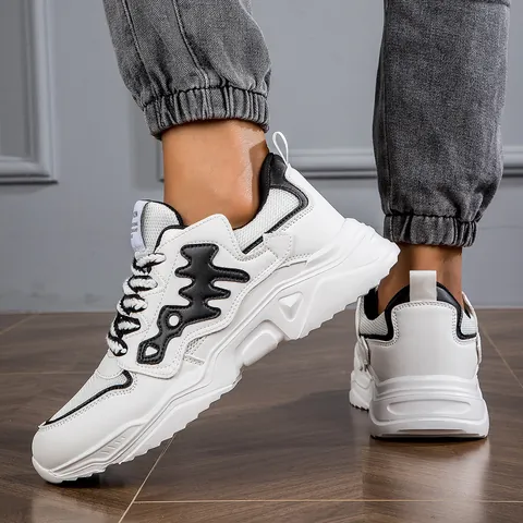 Sneakers Chunky Dad da Uomo alla Moda Traspiranti in Pelle Artificiale Scarpe Sportive Suola Spessa Stringate Casual da Corsa