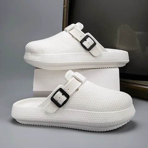 Unisex Thick Sole Closed Toe EVA Clogs Non Slip Casual Beach Sandals Outdoor Slide Slippers With Adjustable Buckle Strap