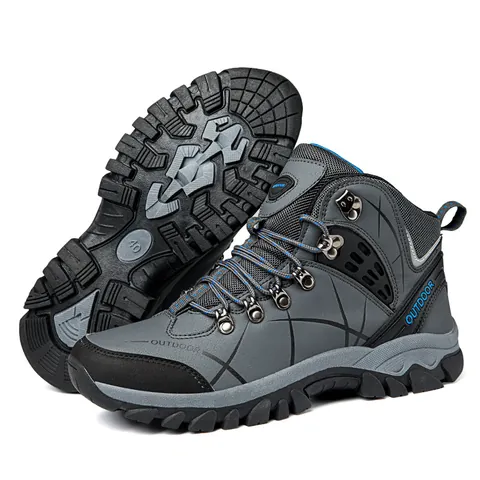 Unisex Outdoor High Top Hiking Shoes Non-Slip Wear-Resistant Trekking Boots For Men Women Warm Fleece Lined Walking Sneakers Space Leather