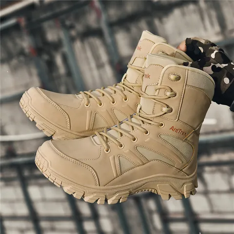 AntTrek Men Tactical Hiking Boots High Top Outdoor Combat Boots Non Slip Wear Resistant Breathable Military Work Shoes For Trekking Climbing