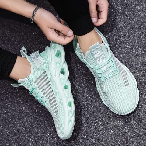 Men Women Ultra Light Blade Sole Running Shoes Mesh Breathable Large Size Fashion Sneakers Sporty Twist Sole Walking Shoes