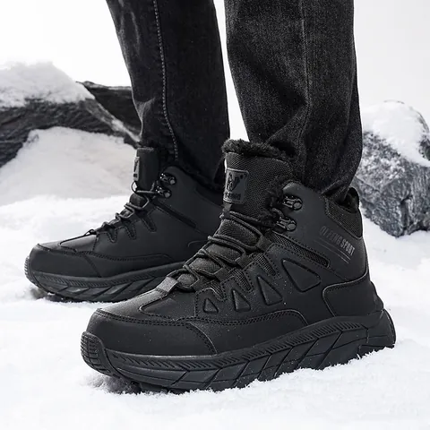 Professional Men's Mid-Top Hiking Shoes Outdoor Non-slip Camping Training Boots Cowhide Microfiber Warm Fleece Sneakers