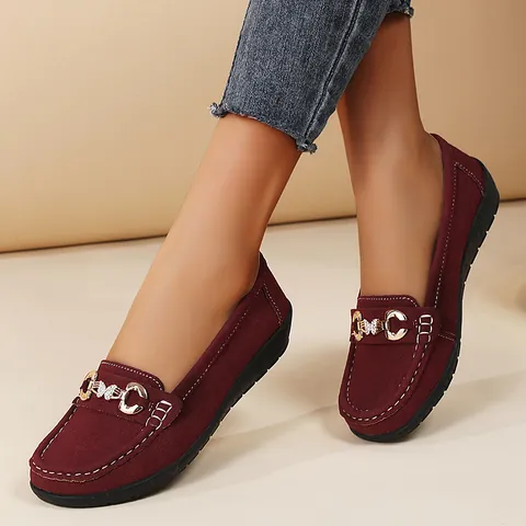 Women's Plus Size Casual Loafers Faux Suede PU Leather Rhinestone Butterfly Buckle Flat Moccasin Shoes With TPR Sole