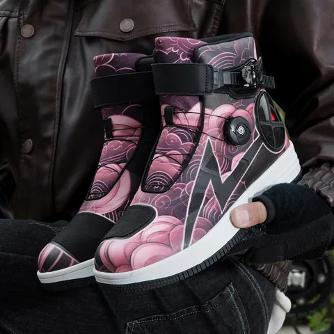 Zapatos de Ciclismo de Moto Unisex Caña Alta Botas de Moto Profesionales Todo Terreno Hebilla Giratoria Equipo de Protección Nubes