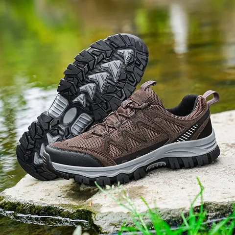 Men's Outdoor Hiking Shoes Breathable Suede Mesh Patchwork Non-Slip Wear-Resistant Trekking Sneakers For Camping Climbing Walking