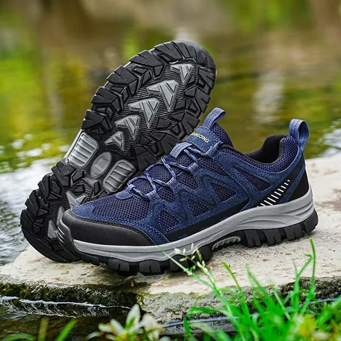 Men's Outdoor Hiking Shoes Breathable Suede Mesh Patchwork Non-Slip Wear-Resistant Trekking Sneakers For Camping Climbing Walking