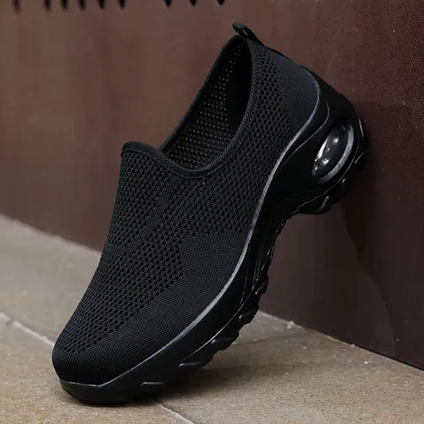 Women's Casual Fly-knit Mesh Air Cushion Walking Shoes Breathable Wedge Heel Slip-on Comfort Sport Sneakers Plus Size
