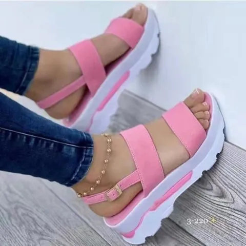 Sandali con Zeppa da Donna Plateau Cinturino Singolo in Pelle PU con Fibbia Stile Dolce Estate Scarpe Casuali con Tacco Alto per Donna