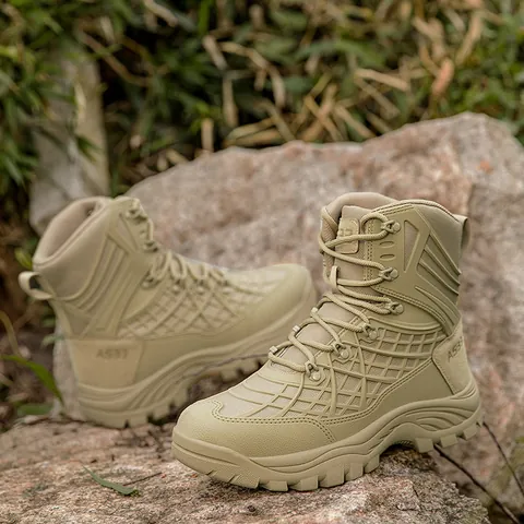 Stivali Tattici da Uomo a Taglio Alto Stivali da Trekking All'aperto Mimetici Antiscivolo Resistenti all'Usura Stivali da Lavoro per Uomo Tessuto Oxford Scamosciato