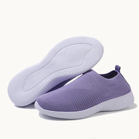 Women's Casual Flyknit Sock Sneakers Breathable Lightweight Slip-On Flat Loafers Ladies Soft Sole Walking Shoes Everyday Shoes