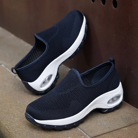 Women's Casual Fly-knit Mesh Air Cushion Walking Shoes Breathable Wedge Heel Slip-on Comfort Sport Sneakers Plus Size