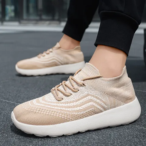 Men's Casual Shoes Lightweight Breathable Flyknit Sneakers Soft Sole Running Footwear Summer Fashion Trendy Walking Shoes