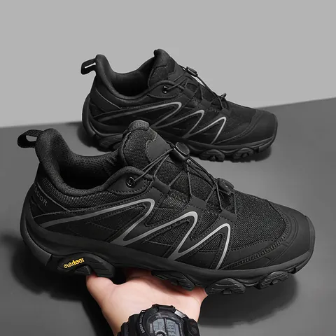 Men Fashion Outdoor Hiking Trekking Shoes Low-Top Wear-Resistant Thick Sole Breathable Mesh PU Sneakers Large Size Sports Shoes