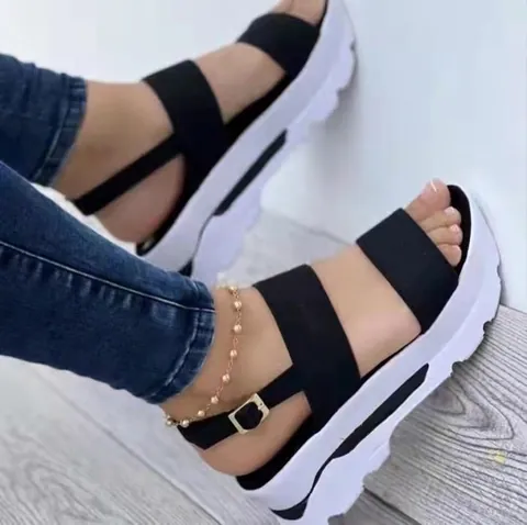 Women New Summer Thick Sole Wedge Sandals British Style Peep Toe Buckle Strap High Platform Sandals Frosted Microfiber Wedge Shoes Black White Pink Blue Red Large Size Casual Outdoor Daily Wear