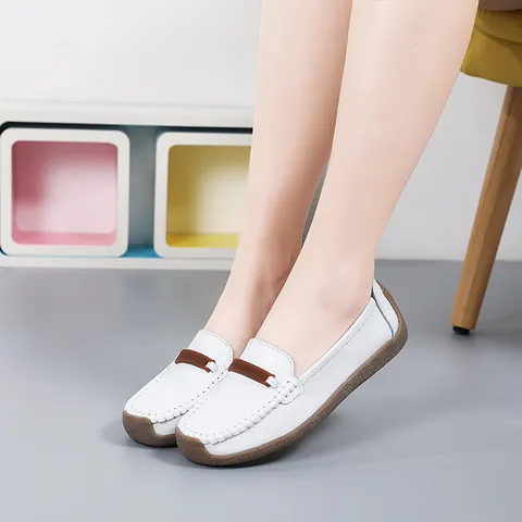 Damen Slipper aus Echtem Rindsleder Weiche Sohle Mokassins Flache Bequeme Freizeit Schuhe für Den Täglichen Arbeitsalltag