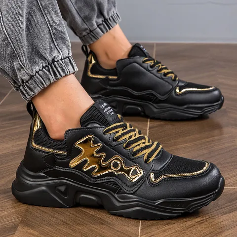 Sneakers Chunky Dad da Uomo alla Moda Traspiranti in Pelle Artificiale Scarpe Sportive Suola Spessa Stringate Casual da Corsa