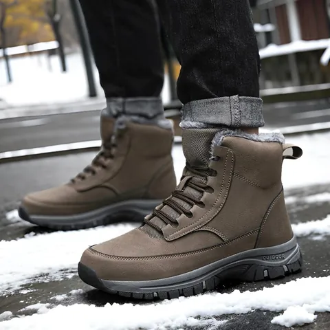 Botas de Nieve de Invierno para Hombre Cuero de Microfibra Forradas de Pelo Cálidas Botas de Senderismo Tácticas Engrosadas Antideslizantes para Exterior