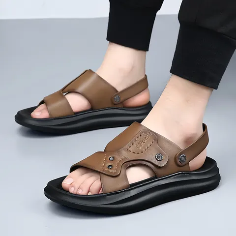 High End Heren Echt Leren Sandalen Zomer Lichtgewicht Zachte Zool Strandschoenen Casual Outdoor Mode Sandalen