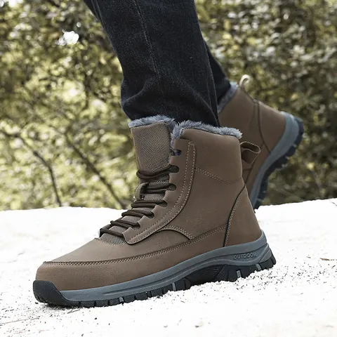 Botas de Nieve de Invierno para Hombre Cuero de Microfibra Forradas de Pelo Cálidas Botas de Senderismo Tácticas Engrosadas Antideslizantes para Exterior