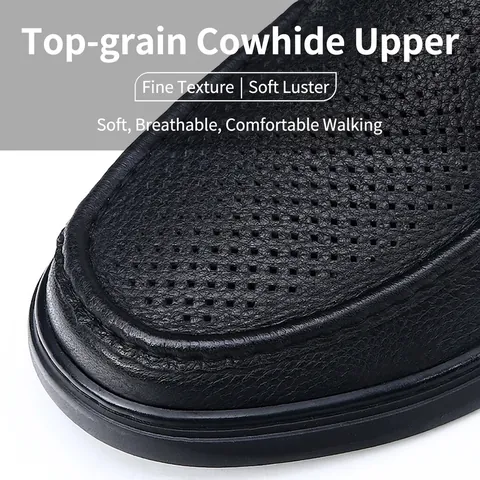 Chaussures en Cuir Véritable Décontractées Ajourées pour Hommes Été Respirant Première Couche de Cuir de Vachette Semelle Souple Sandales Sans Lacets