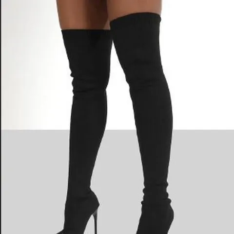 Botas por encima de la Rodilla con Tacón de Aguja para Mujer Punta Estrecha Punto Elástico Botas Altas Moda Invierno