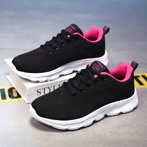 Women's Breathable Mesh Sneakers Lightweight Running Shoes Casual Fly Knit Walking Shoes Non-Slip Athletic Fashion Footwear For Daily Exercise