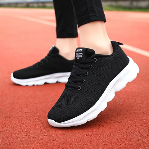 Women's Breathable Mesh Sneakers Lightweight Running Shoes Casual Fly Knit Walking Shoes Non-Slip Athletic Fashion Footwear For Daily Exercise