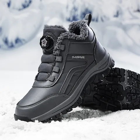 Winter Warm Snow Boots For Men Women Unisex Rotating Buckle Faux Fur Lined Waterproof Non-Slip Outdoor Cotton Shoes Plus Size
