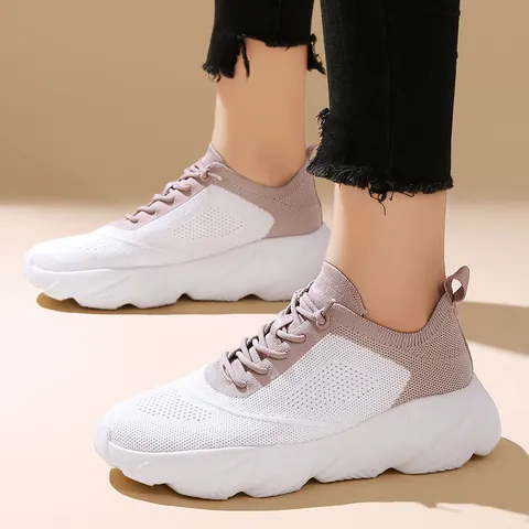 Women Men Casual Fly Weave Sneakers Lightweight Breathable Walking Shoes Slip-on Non-slip Mesh Running Shoes Soft Sole Athletic Footwear