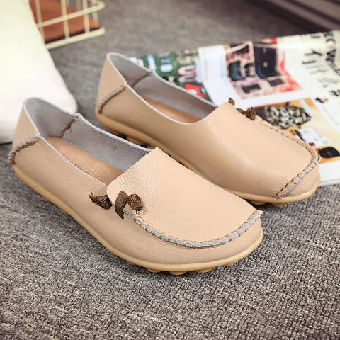 Damen Spaltleder Rindsleder Slipper Atmungsaktiv Weich Moccasins Nursing Schuhe Schleife Lässig Flache Fahrerschuhe