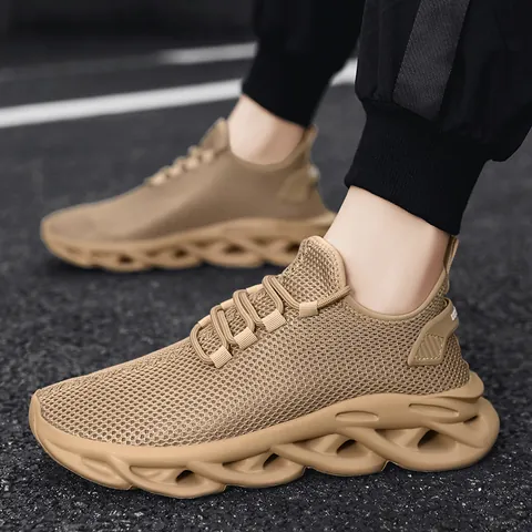 2025 Fashion Flyknit Mesh Breathable Casual Running Shoes For Men Youth Hollow Wave Sole Lightweight Dad Sneakers Sports Footwear