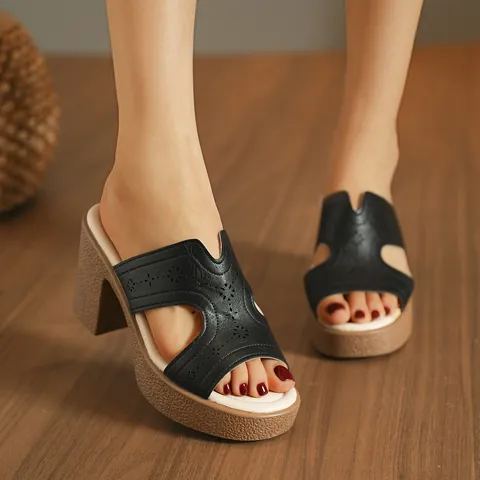 Sandali Donna in Vernice con Tacco Alto a Blocchi Punta Aperta Platform Retrò Moda Design Intagliato Scarpe Eleganti Estive