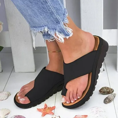 Women Wedge Sandals Platform Toe Loop Slide Sandals PU Leather Lightweight Non-Slip Summer Casual Beach Flip Flops Ladies