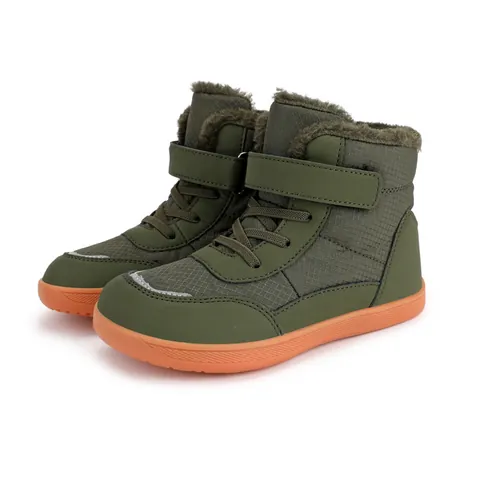 Bottes de Neige d'Hiver Extérieur pour Enfants Chaud Doublé Polaire Imperméable Cuir Synthétique Chaussures à Velcro Garçons Filles