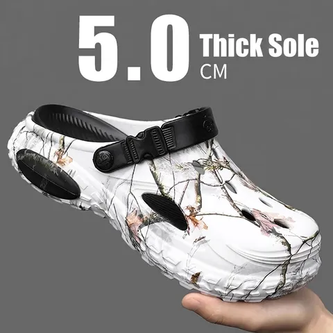 Men Summer Camouflage Clogs Breathable Soft Sole Sports Beach Sandals Non-Slip Thick Platform Outdoor Garden Shoes Dual Use