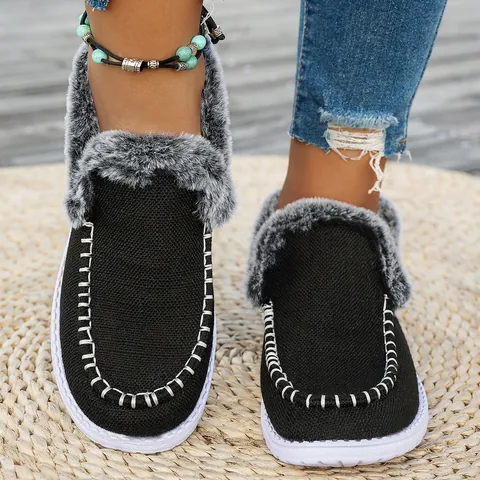 Dames Winter Sneeuwlaarzen Kunstbont Rand Suède Warme Voering Platte Schoenen Outdoor Gewatteerde Katoenen Laarzen