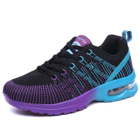 Scarpe da Corsa da Donna con Cuscinetto d'Aria Sneakers Flyknit in Rete Traspirante Suola in EVA Sfumata Scarpe Sportive Casual da Camminata