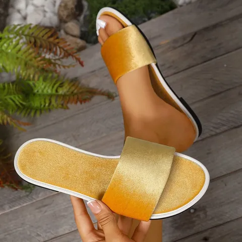 Women's Summer Satin Slides Anti-Slip Indoor Slippers For Wedding Party Flat Velvet One-Band Sandals Casual Home Shoes