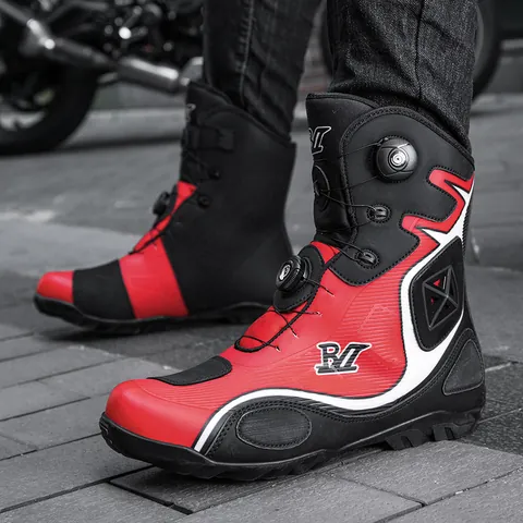 Botas Profesionales de Motociclista Unisex Ligeras Equipo de Carreras Todoterreno Zapatos de Protección de Caña Alta para Moto