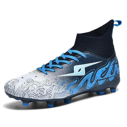 Professional Soccer Shoes For Teenagers High-top Sock Football Cleats Breathable Synthetic Leather Training Sports Sneakers AG FG Cleats For Grass