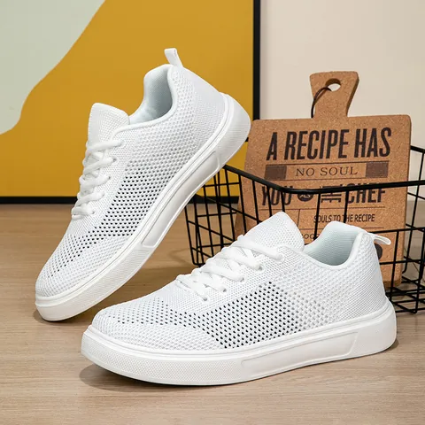 Men Women Flyknit Breathable Running Shoes Lightweight White Black Casual Sneakers Soft Sole Couple Sports Tennis Walking Shoes
