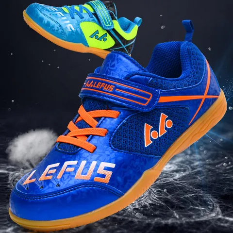Chaussures de Tennis de Table Professionnelles pour Enfants Maille Respirante Baskets de Badminton Velcro Antidérapant Sport en Salle