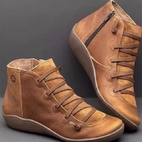 Women's Casual Flat Short Boots Canvas Autumn Winter Shoes With Side Zipper And Decorative Lacing Plus Size Rubber Sole