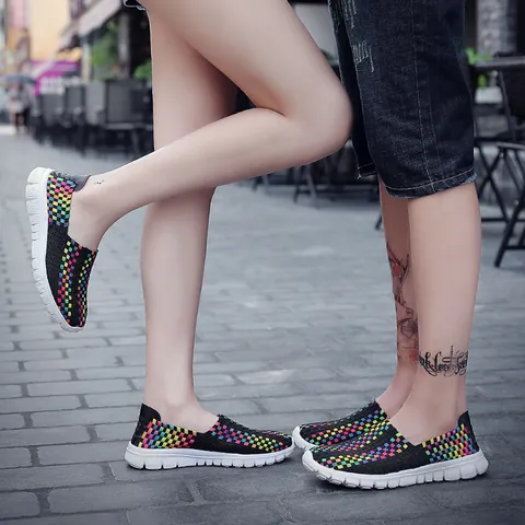 Scarpe Slip-On Elastiche Intrecciate Traspiranti per Coppia Donna Uomo Sneakers Piatte Casual Leggere alla Moda Mimetico Scarpe Pigre